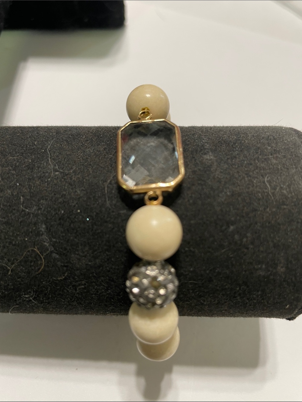 Beige Pearl & Crystal Stretch Bracelet 9/6/6/2